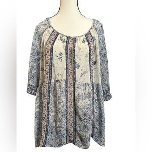Knox Rose Blue and Cream Floral Blouse